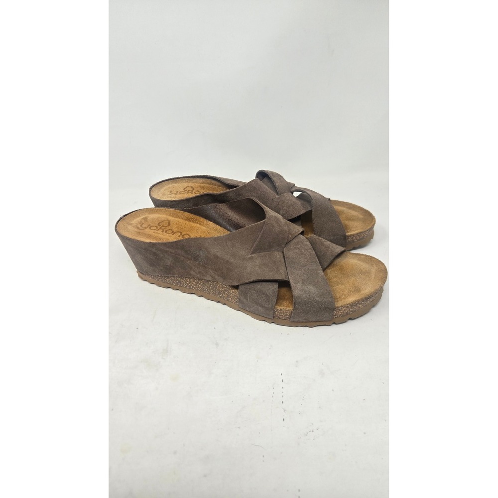 Yokono Spain Women Brown Suede Wedge Sandals Criss Cross Slide Shoes Size 9